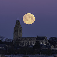 Buy canvas prints of Wolf Moon setting over St Andrew's Chrurch, Sutton-in-the-Isle  by Andrew Sharpe