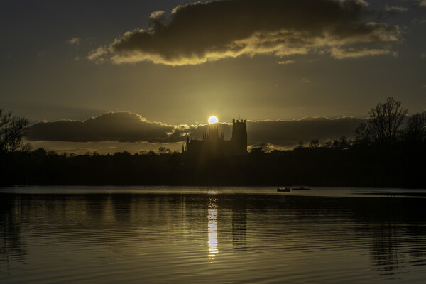 Sunset behind Ely Cathedral, from Roswell Pits, 6th March 2022 Picture Board by Andrew Sharpe
