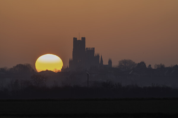 Dawn behind Ely Cathedral, 19th March 2022 Picture Board by Andrew Sharpe