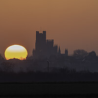 Buy canvas prints of Dawn behind Ely Cathedral, 19th March 2022 by Andrew Sharpe