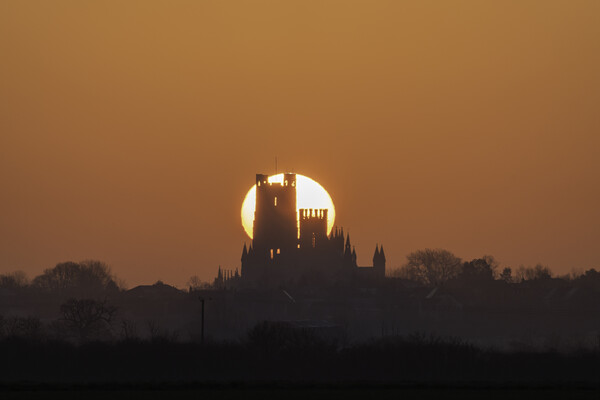 Dawn behind Ely Cathedral, 19th March 2022 Picture Board by Andrew Sharpe
