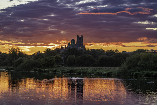 Sunset behind Ely Cathedral, 28th September 2022 Picture Board by Andrew Sharpe