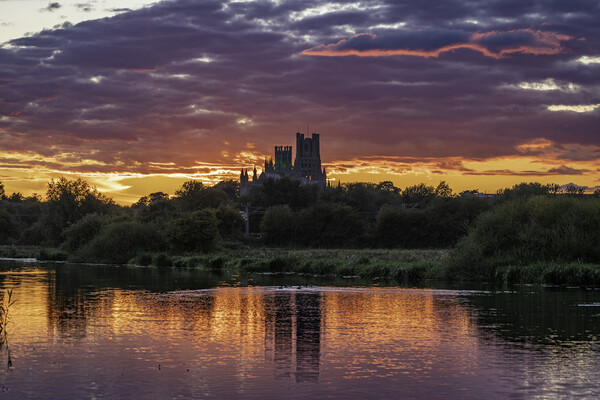 Sunset behind Ely Cathedral, 28th September 2022 Picture Board by Andrew Sharpe