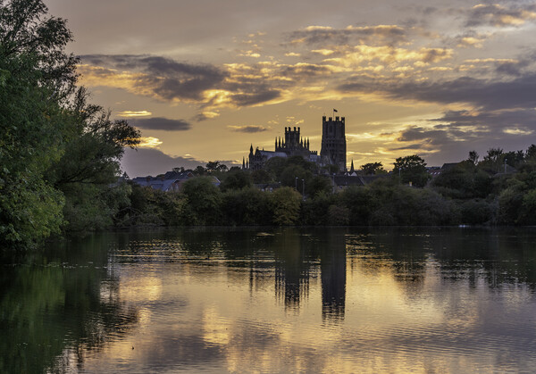 Sunset over Ely, Cambridgeshire, as seen from Roswell Pits, 16th Picture Board by Andrew Sharpe