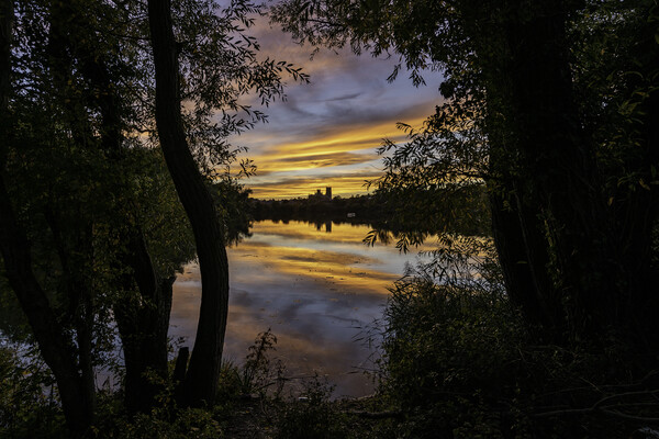 Sunset over Ely, Cambridgeshire, as seen from Roswell Pits, 17th Picture Board by Andrew Sharpe