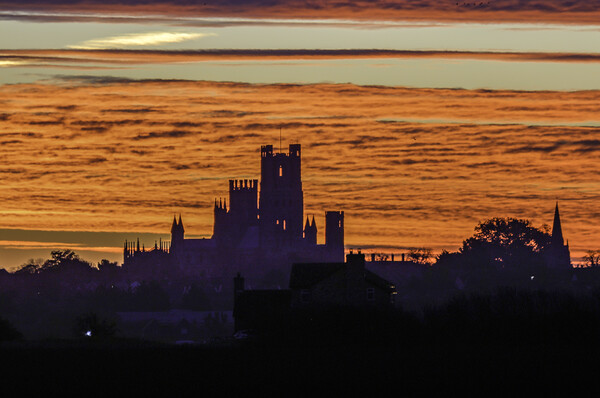Dawn behind Ely Cathedral, 5th November 2022 Picture Board by Andrew Sharpe