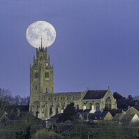 Buy canvas prints of "Snow Moon" setting over St Andrew's, Sutton by Andrew Sharpe