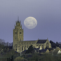 Buy canvas prints of "Snow Moon" setting over St Andrew's, Sutton by Andrew Sharpe