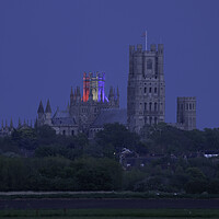 Buy canvas prints of Ely Cathedral octagon floodlit  by Andrew Sharpe