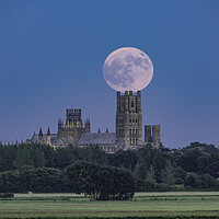 Buy canvas prints of Moonrise behind Ely Cathedral, 3rd June 2023 by Andrew Sharpe