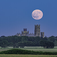 Buy canvas prints of Moonrise behind Ely Cathedral, 3rd June 2023 by Andrew Sharpe