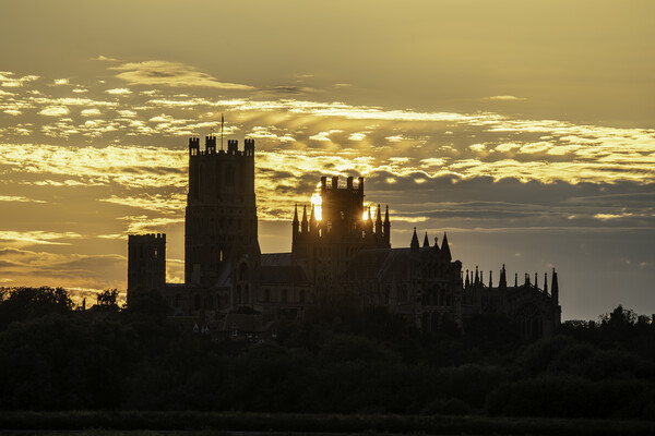 Sunset behind Ely Cathedral, Cambridgeshire, 24th June 2023 Picture Board by Andrew Sharpe