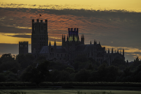 Sunset behind Ely Cathedral, Cambridgeshire, 24th June 2023 Picture Board by Andrew Sharpe