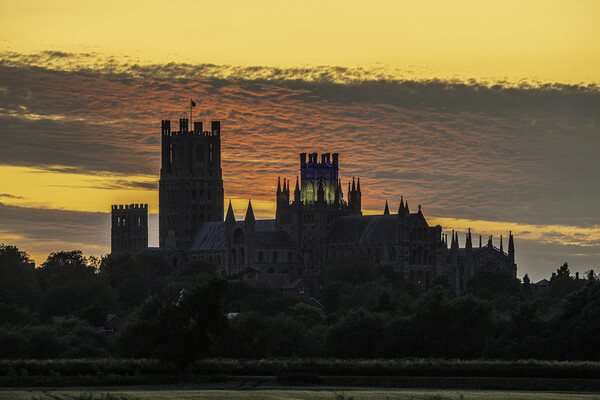 Sunset behind Ely Cathedral, Cambridgeshire, 24th  Picture Board by Andrew Sharpe
