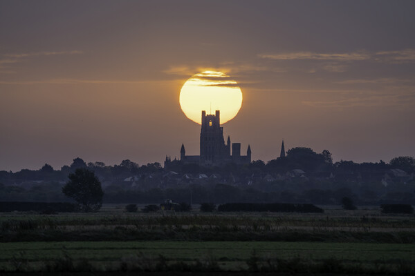 Sunrise behind Ely Cathedral, 7th October 2023 Picture Board by Andrew Sharpe