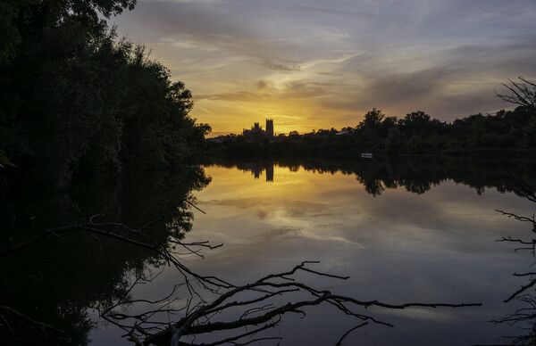 Sunset from Roswell Pits Nature Reserve, looking towards Ely Cat Picture Board by Andrew Sharpe