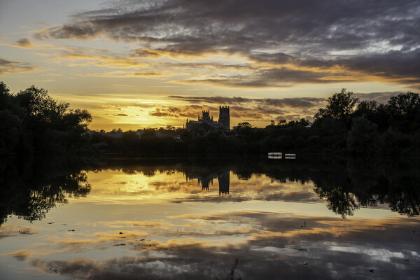 Sunset behind Ely Cathedral from Roswell Pits Nature Reserve, 22 Picture Board by Andrew Sharpe
