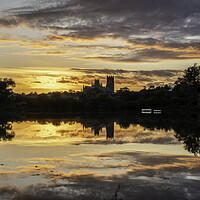 Buy canvas prints of Sunset behind Ely Cathedral from Roswell Pits Nature Reserve, 22 by Andrew Sharpe