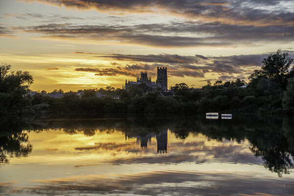 Sunset behind Ely Cathedral from Roswell Pits Nature Reserve, 22 Picture Board by Andrew Sharpe