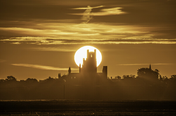 Sunrise behind Ely Cathedral, 22nd October 2023 Picture Board by Andrew Sharpe