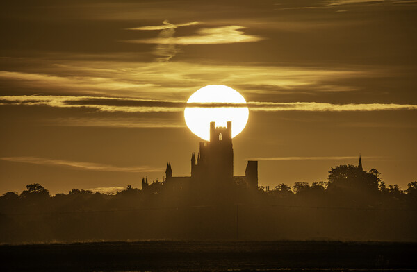 Sunrise behind Ely Cathedral, 22nd October 2023 Picture Board by Andrew Sharpe