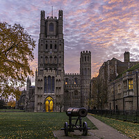 Buy canvas prints of Colourful sunrise behind Ely Cathedral, 23rd November 2023 by Andrew Sharpe