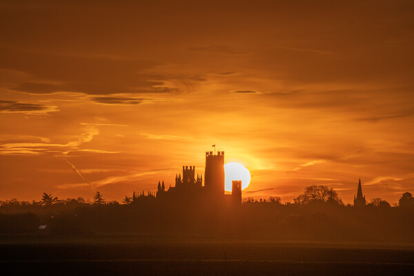 Dawn behind Ely Cathedral, 28th January 2024 Picture Board by Andrew Sharpe