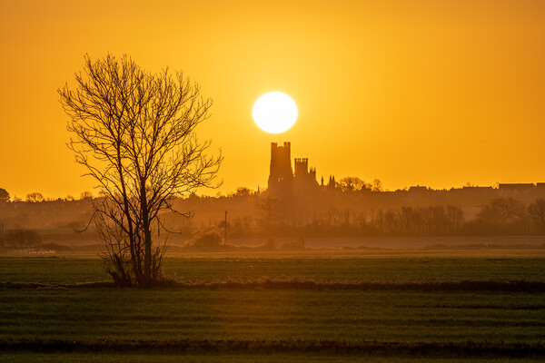 Sunrise behind Ely Cathedral, 23rd March 2024 Picture Board by Andrew Sharpe