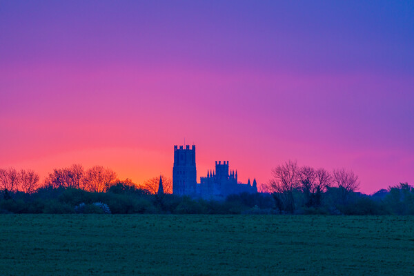 Dawn behind Ely Cathedral, 6th April 2024 Picture Board by Andrew Sharpe