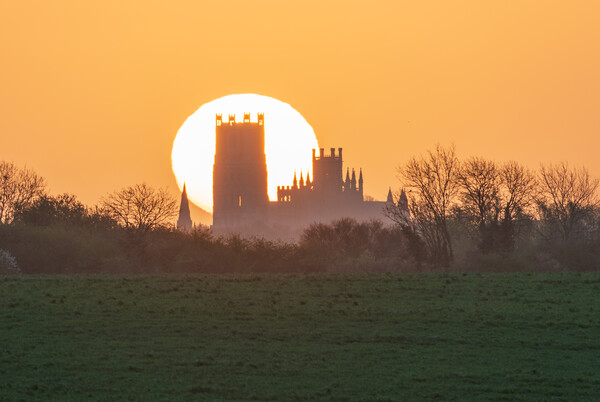 Sunrise behind Ely Cathedral, 7th April 2024 Picture Board by Andrew Sharpe