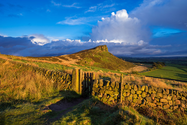 Golden hour over Hen Cloud, Peak District National Picture Board by Andrew Sharpe