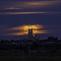 Buy canvas prints of Harvest Moon rising behind Ely Cathedral by Andrew Sharpe