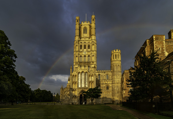 Rainbow behind ELy Cathedral, 15th June 2020 Picture Board by Andrew Sharpe