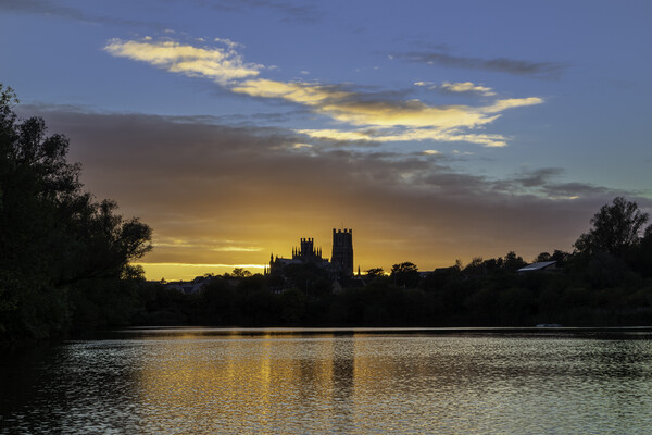 Sunset behind Ely Cathedral, from Roswell Pits, 11th October 2020 Picture Board by Andrew Sharpe