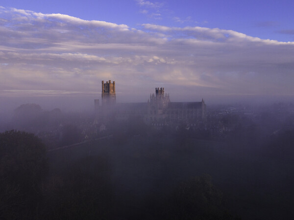 Dawn over a misty Ely Cathedral, 5th November 2020 Picture Board by Andrew Sharpe