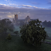 Buy canvas prints of Dawn over a misty Ely Cathedral, 5th November 2020 by Andrew Sharpe