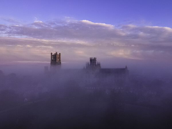 Dawn over a misty Ely Cathedral, 5th November 2020 Picture Board by Andrew Sharpe