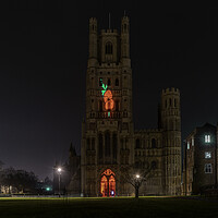 Buy canvas prints of Giant Poppy projected onto Ely Cathedral for Remembrance Sunday, 8th November 2020 by Andrew Sharpe