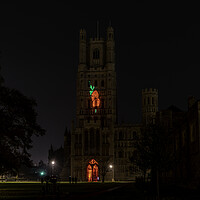 Buy canvas prints of Giant Poppy projected onto Ely Cathedral for Remembrance Sunday, 8th November 2020 by Andrew Sharpe