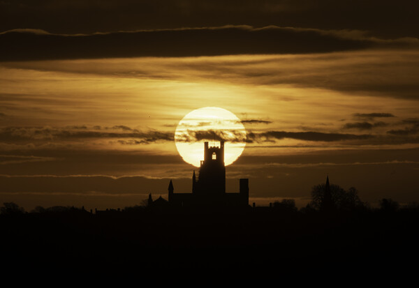 Sunrise behind Ely Cathedral, 24th February 2021 Picture Board by Andrew Sharpe