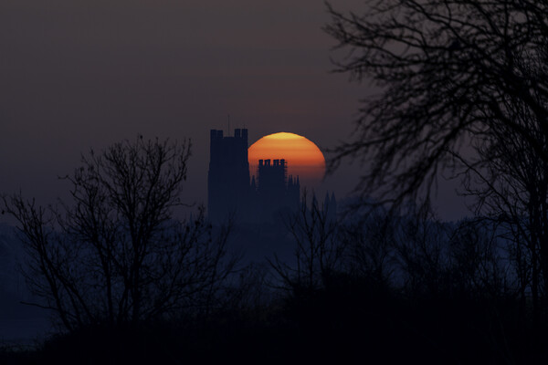 Sunrise behind Ely Cathedral, 23rd March 2021 Picture Board by Andrew Sharpe