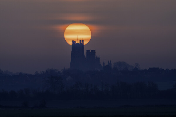 Sunrise behind Ely Cathedral, 23rd March 2021 Picture Board by Andrew Sharpe
