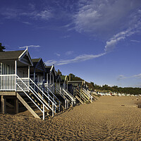 Buy canvas prints of Beach-huts on Wells-next-the-Sea beach, North Norfolk coast by Andrew Sharpe