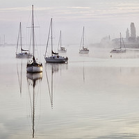 Buy canvas prints of Misty Sunrise on the river by Julia Watkins