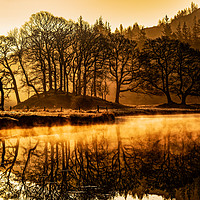 Buy canvas prints of Golden sunrise over a misty River Brathay, Cumbria by Geoff Beattie