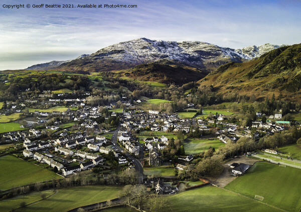 Coniston Village and The Old Man in the English La Picture Board by Geoff Beattie