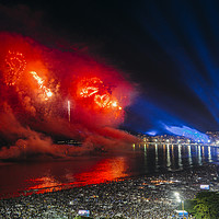 Buy canvas prints of Heart-shaped fireworks at NYE party in Rio, Brazil by Alexandre Rotenberg
