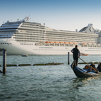 Buy canvas prints of Venetian Gondola and Cruise Ship by Alexandre Rotenberg