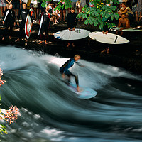 Buy canvas prints of Surfer on the Eisbach at English Gardens, Munich by Alexandre Rotenberg