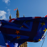 Buy canvas prints of UK and EU flags at Westminster, London by Alexandre Rotenberg